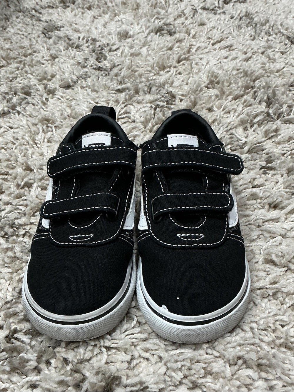Vans Kids Black Canvas Velcro Sneakers with White Accents